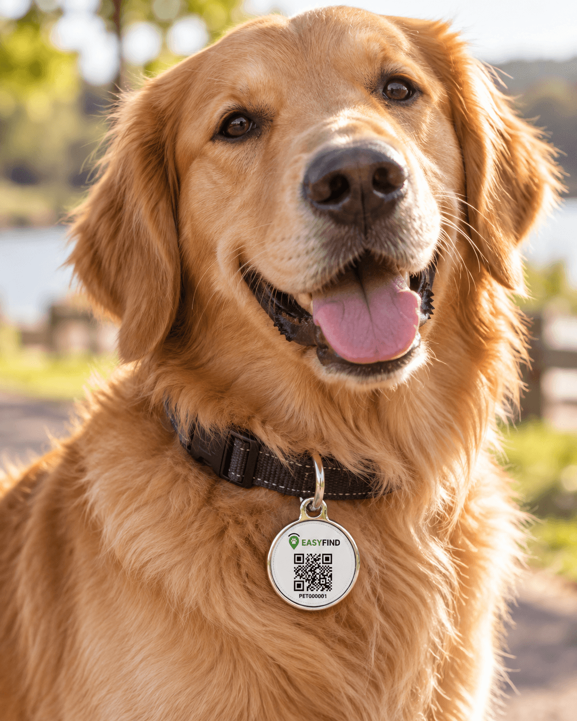 Medaglietta EasyFind applicata al collare di un cane